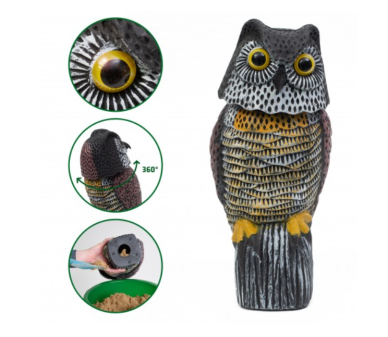 Плашило на бухал за отблъскване и прогонване на врабчета, скорци, косове, гълъби, врани, свраки, кълвачи, пчелояди, дроздове, зайци, гризачи и др. - Бран Инсект