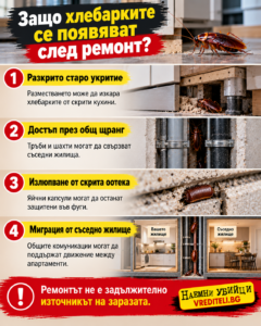 Инфографика с четири причини за хлебарки след ремонт