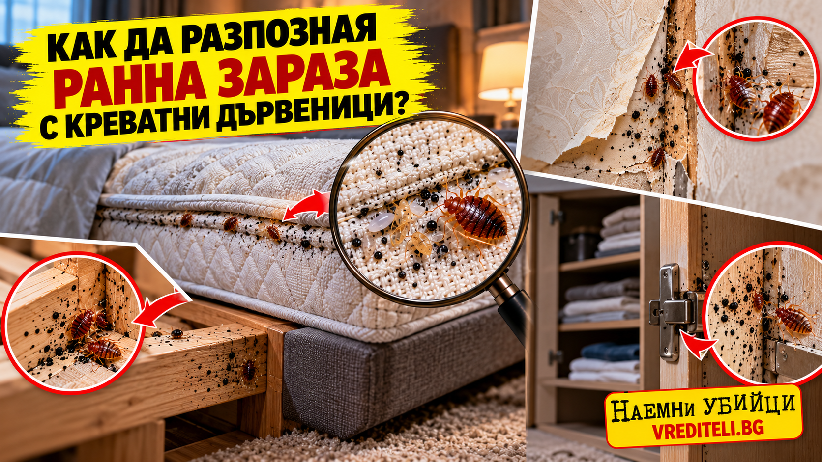 Оглед на шев на матрак за ранни следи от креватни дървеници